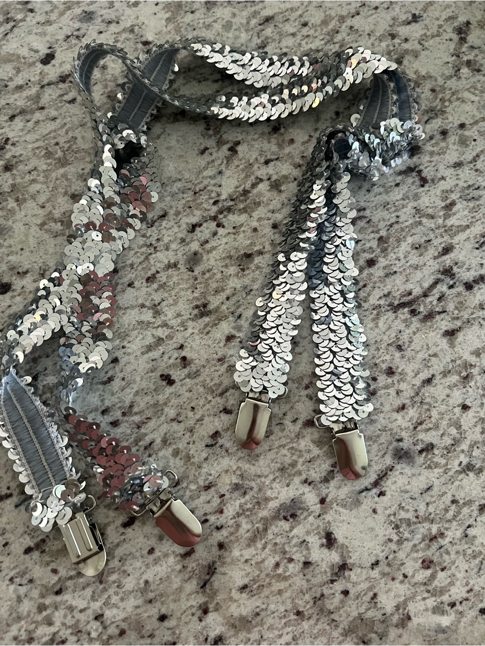Silver Sequin Men's Suspenders with Clip Ends